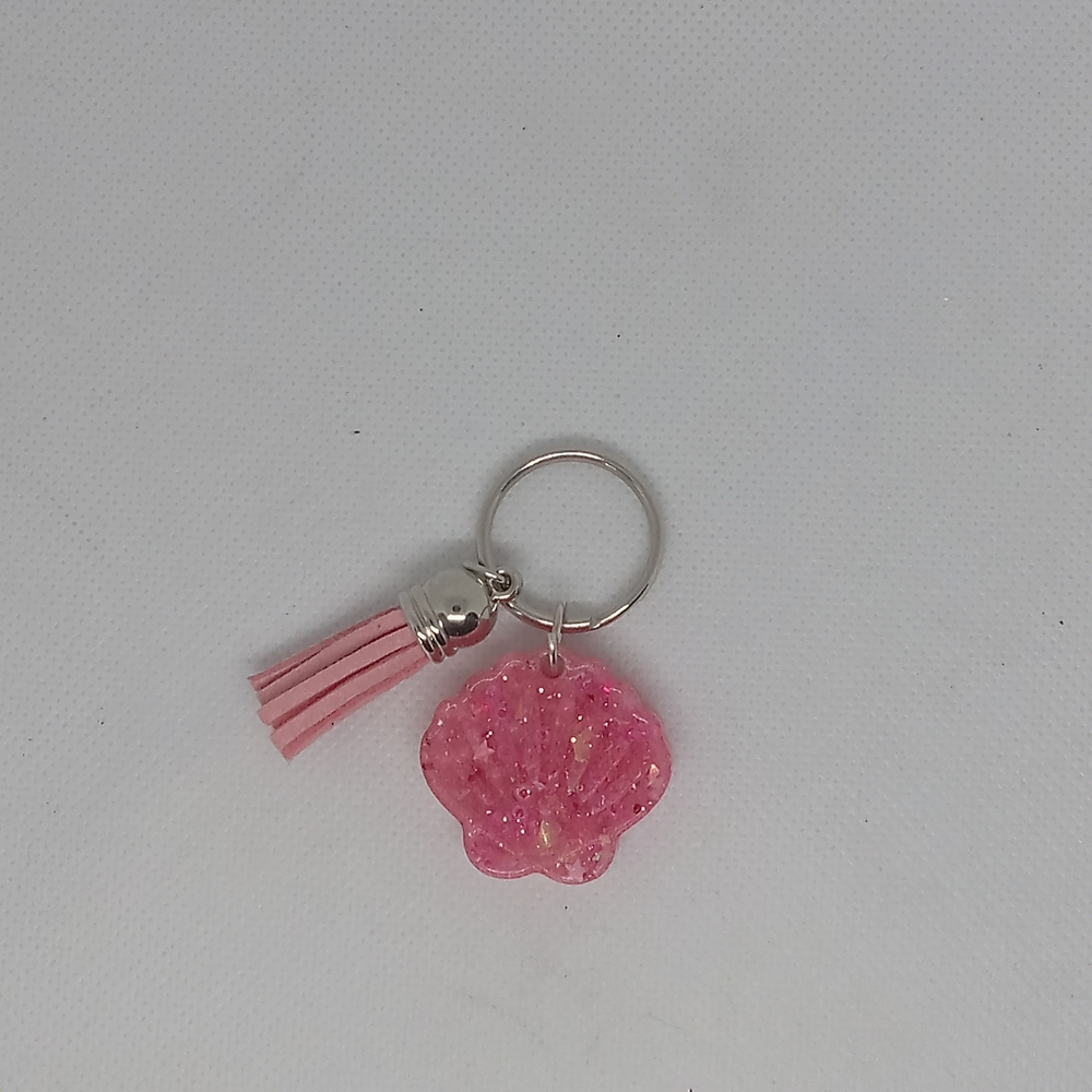 Pink Glitter Flower Keychain with Tassel